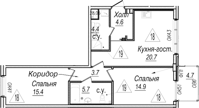 2-комнатная квартира 70.8 м², 5/8 эт., Комплекс апартаментов «Meltzer Hall»